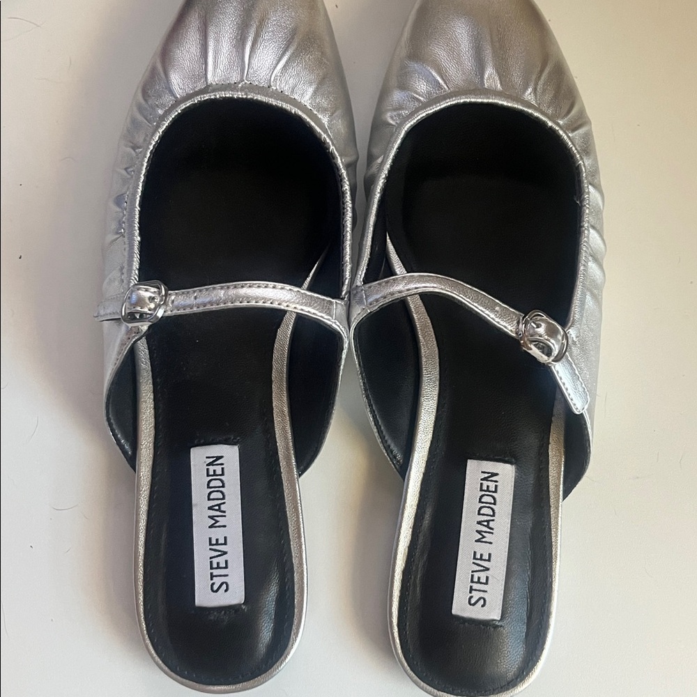 Steve Madden Metallic Silver Slip-On Flats